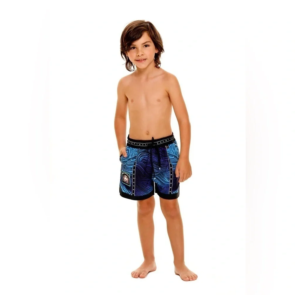 NWT Agua Bendita Luke Eter Celestial Swim Trunk Blue & Purple Kids Size 6